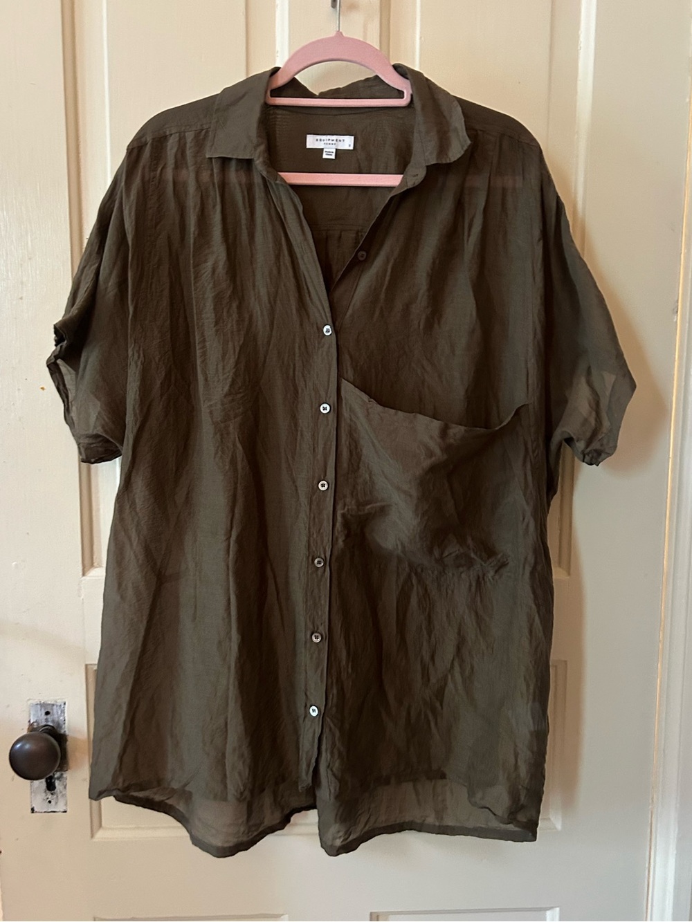 Equipment femme olive green women’s silk cotton oversized Artist top tunic S